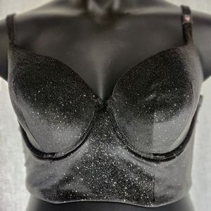 BLACK Sparkling VELVET Body by Victorias Secret Long Line Demi Bra 38DD NWT #213